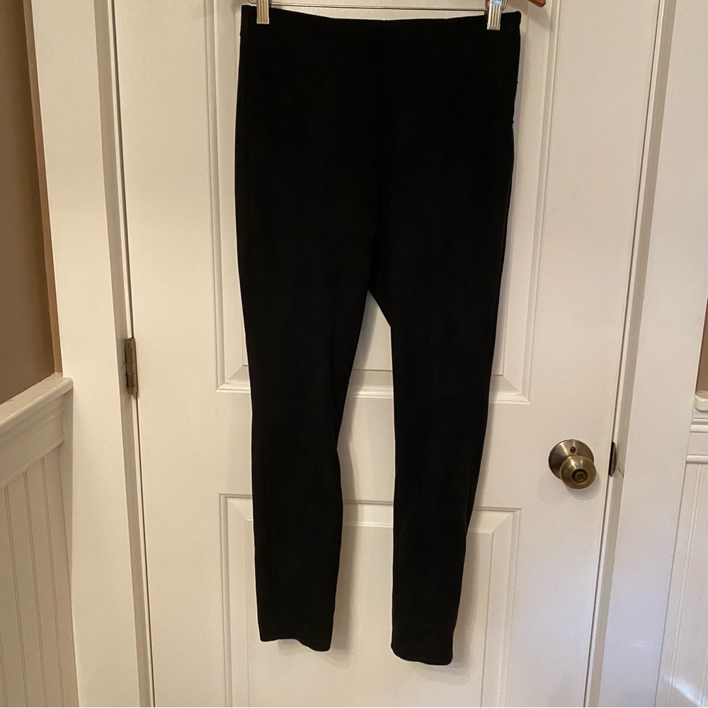 BEBE PANTS LEGGINGS BLACK FAUX SUEDE STRETCH POLYESTER ANKLE LENGTH SIZE S